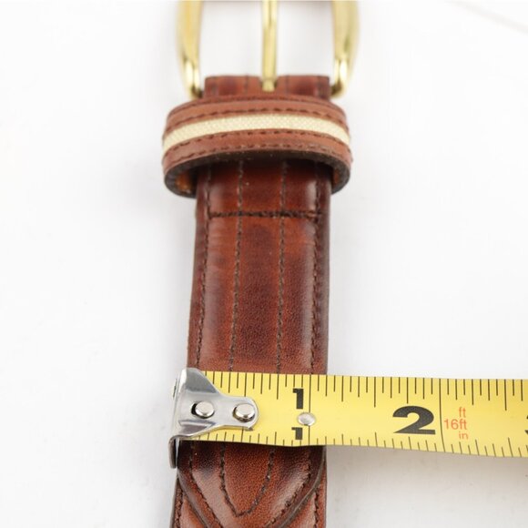VTG USA Cole Haan Mens Belt Size 42 Brown Leather Tan Inlay Handcrafted Maine - Picture 15 of 16